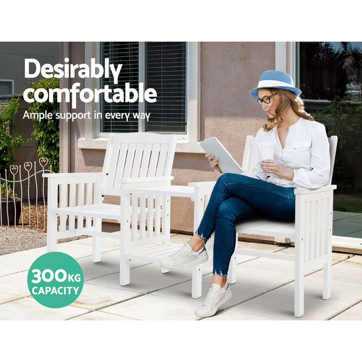 2-Seater Wooden Loveseat Patio Set - White Homecoze