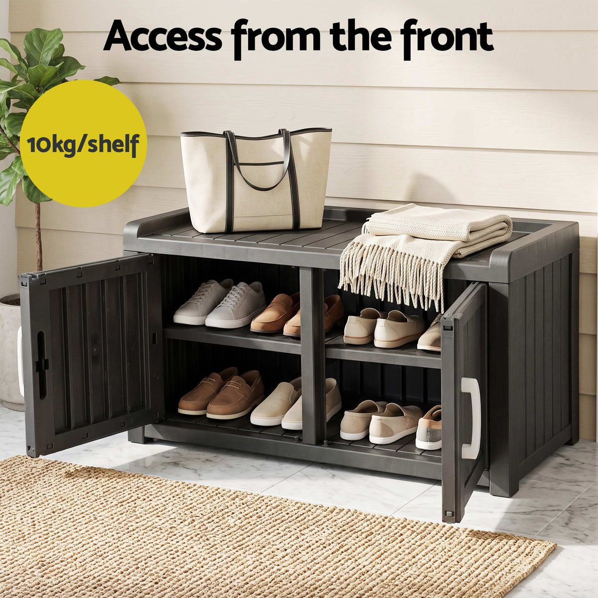 Outdoor Shoe Cabinet Storage Bench 81cm – Black