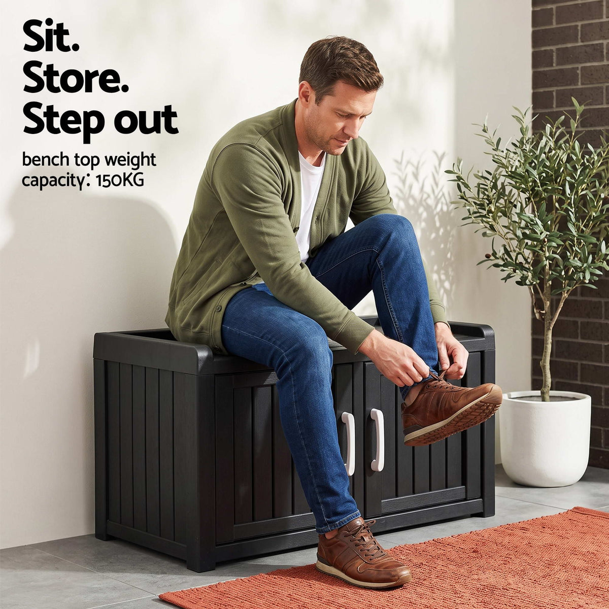 Outdoor Shoe Cabinet Storage Bench 81cm – Black