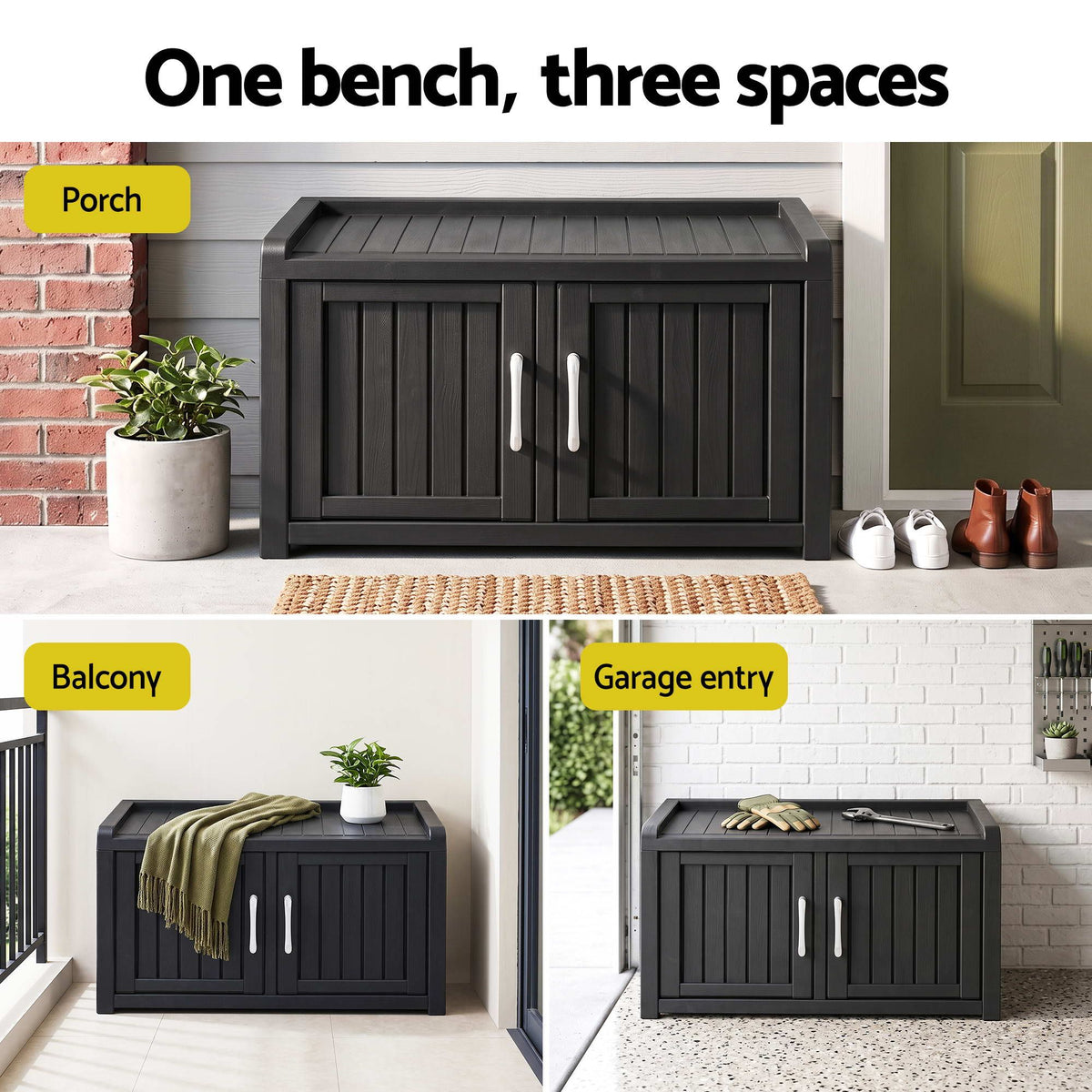 Outdoor Shoe Cabinet Storage Bench 81cm – Black