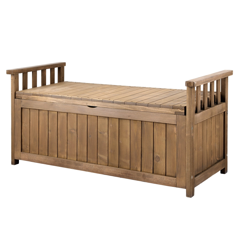 160L Outdoor Wooden Storage Box Garden Bench - Brown - Homecoze