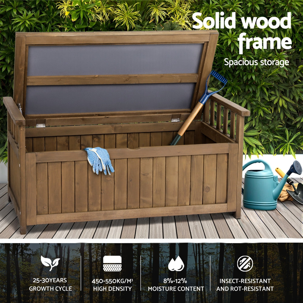 160L Outdoor Wooden Storage Box Garden Bench - Brown - Homecoze