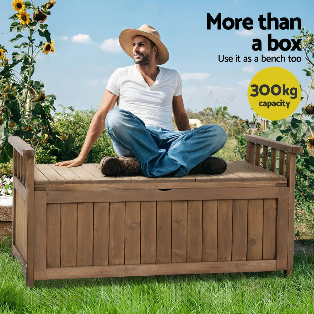 160L Outdoor Wooden Storage Box Garden Bench - Brown - Homecoze