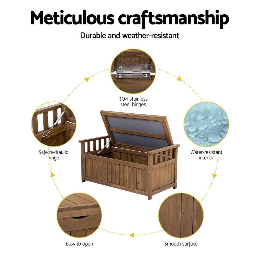 160L Outdoor Wooden Storage Box Garden Bench - Brown - Homecoze