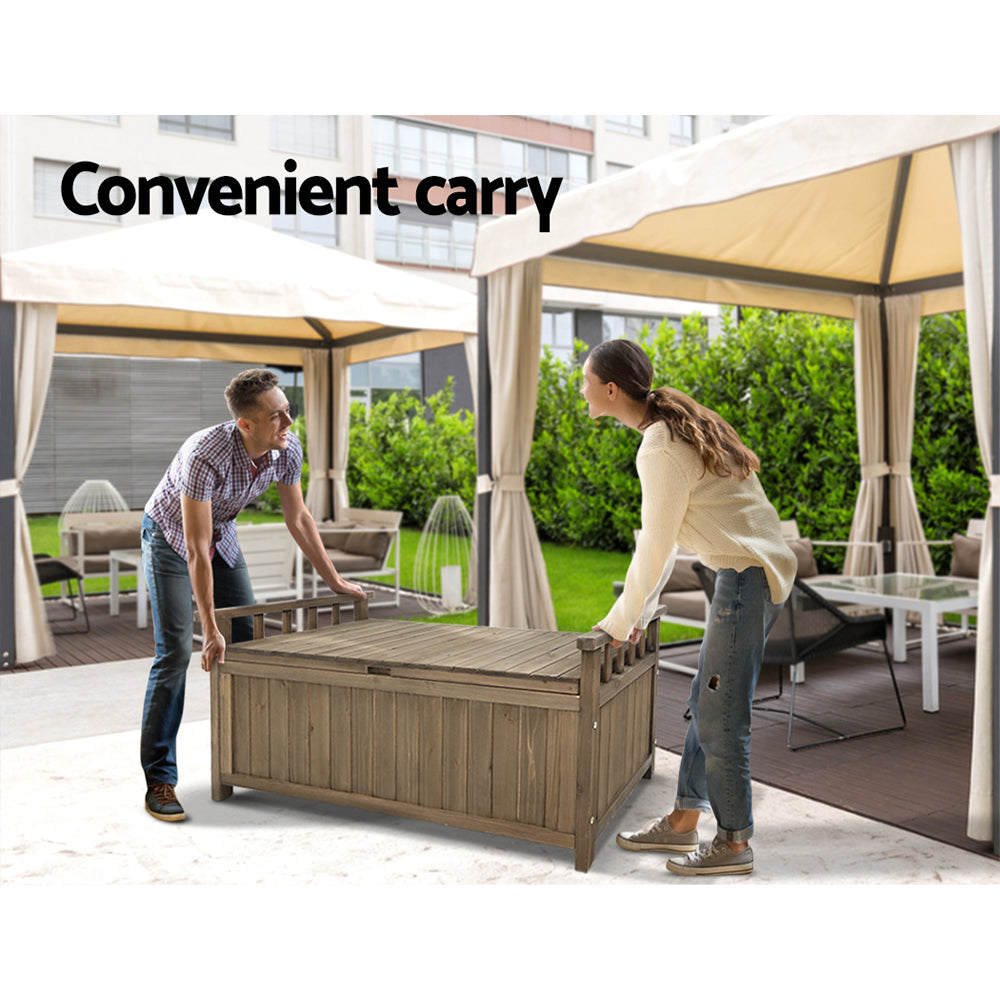 160L Outdoor Wooden Storage Box Garden Bench - Brown - Homecoze