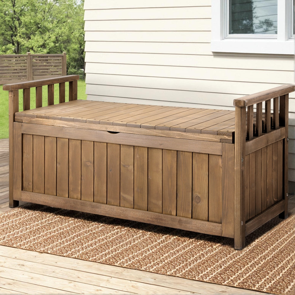 160L Outdoor Wooden Storage Box Garden Bench - Brown - Homecoze