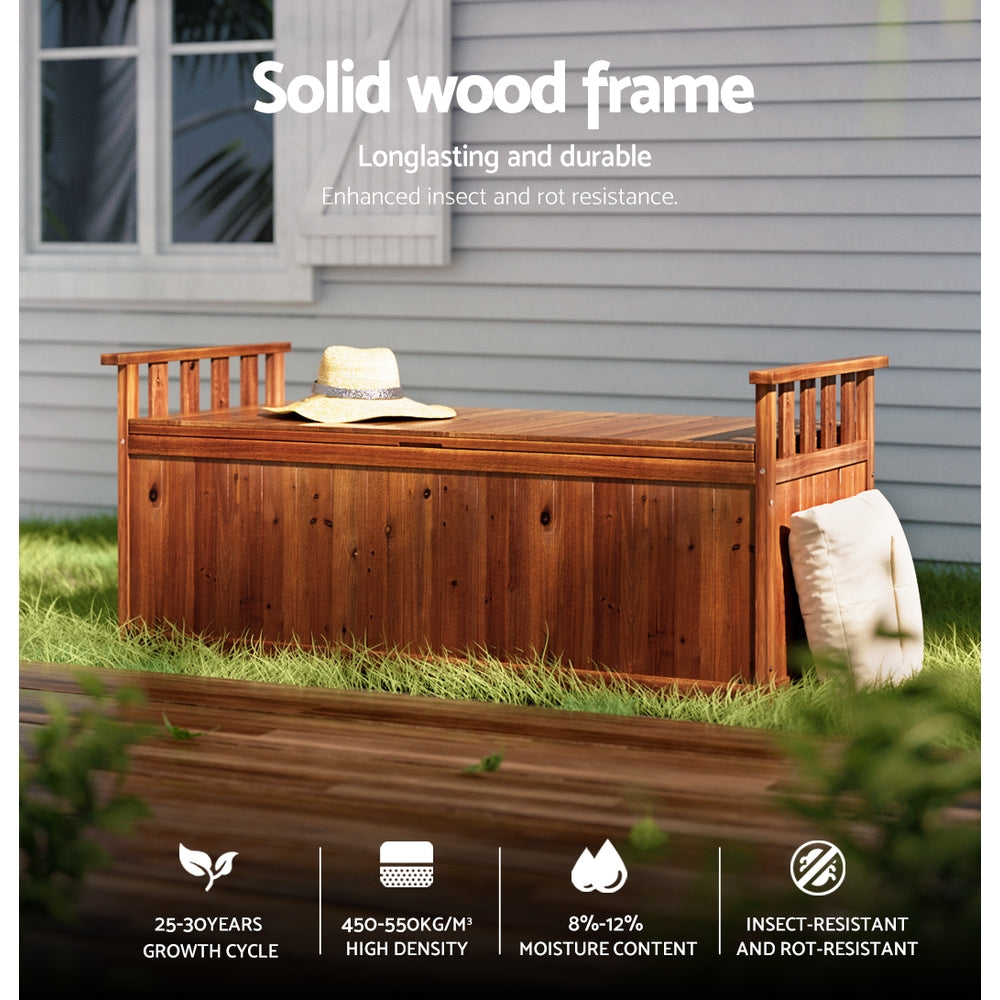 200L Wooden Outdoor Storage Box - Brown - Homecoze