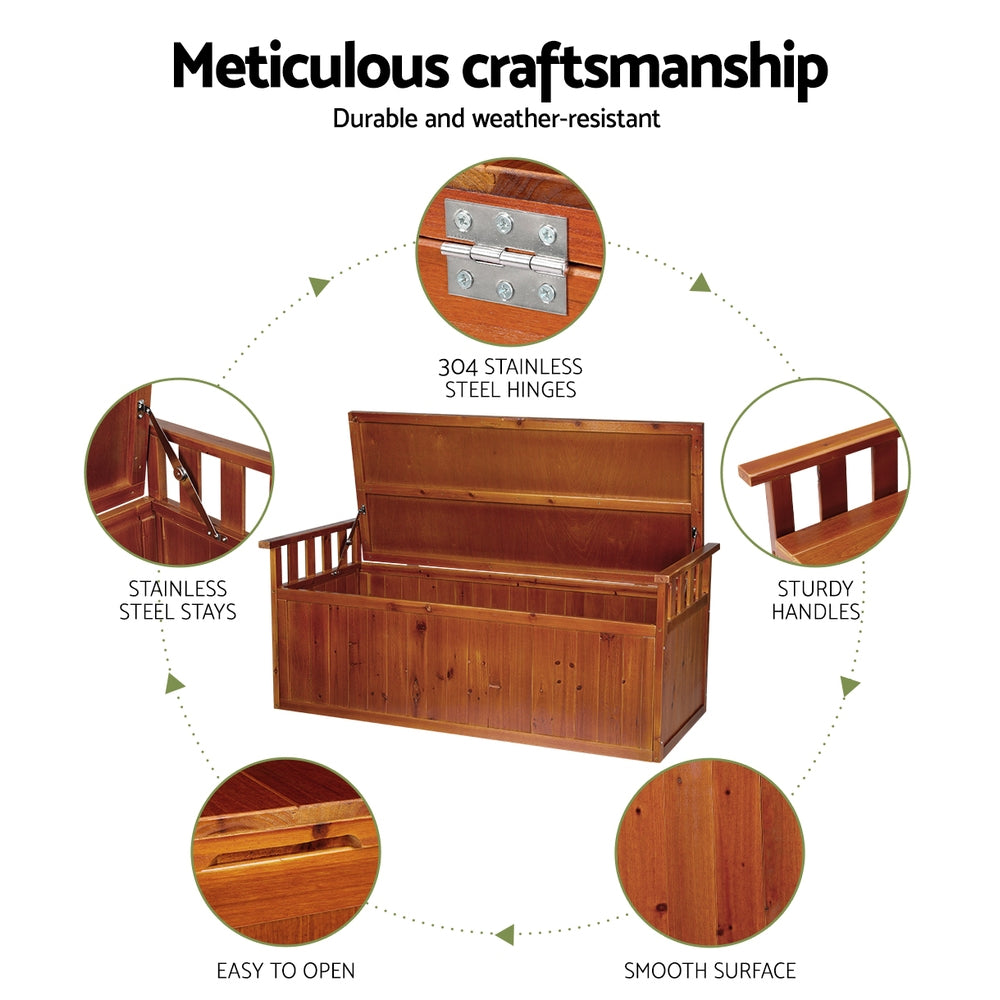 200L Wooden Outdoor Storage Box - Brown - Homecoze