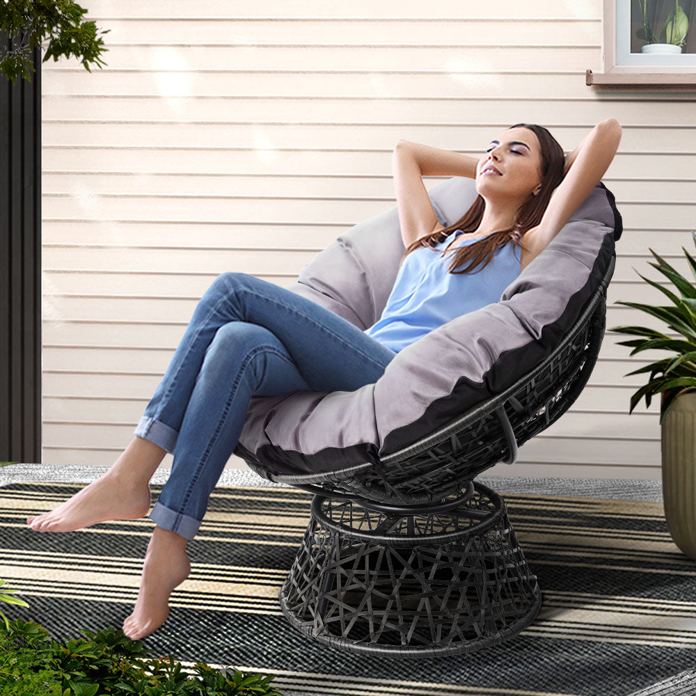 Papasan Outdoor Lounge Chair - Black - Homecoze