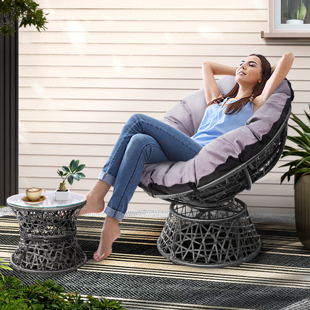 Papasan Outdoor Chair with Side Table - Grey