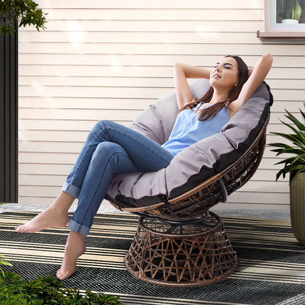 Papasan Outdoor Lounge Chair - Brown - Homecoze