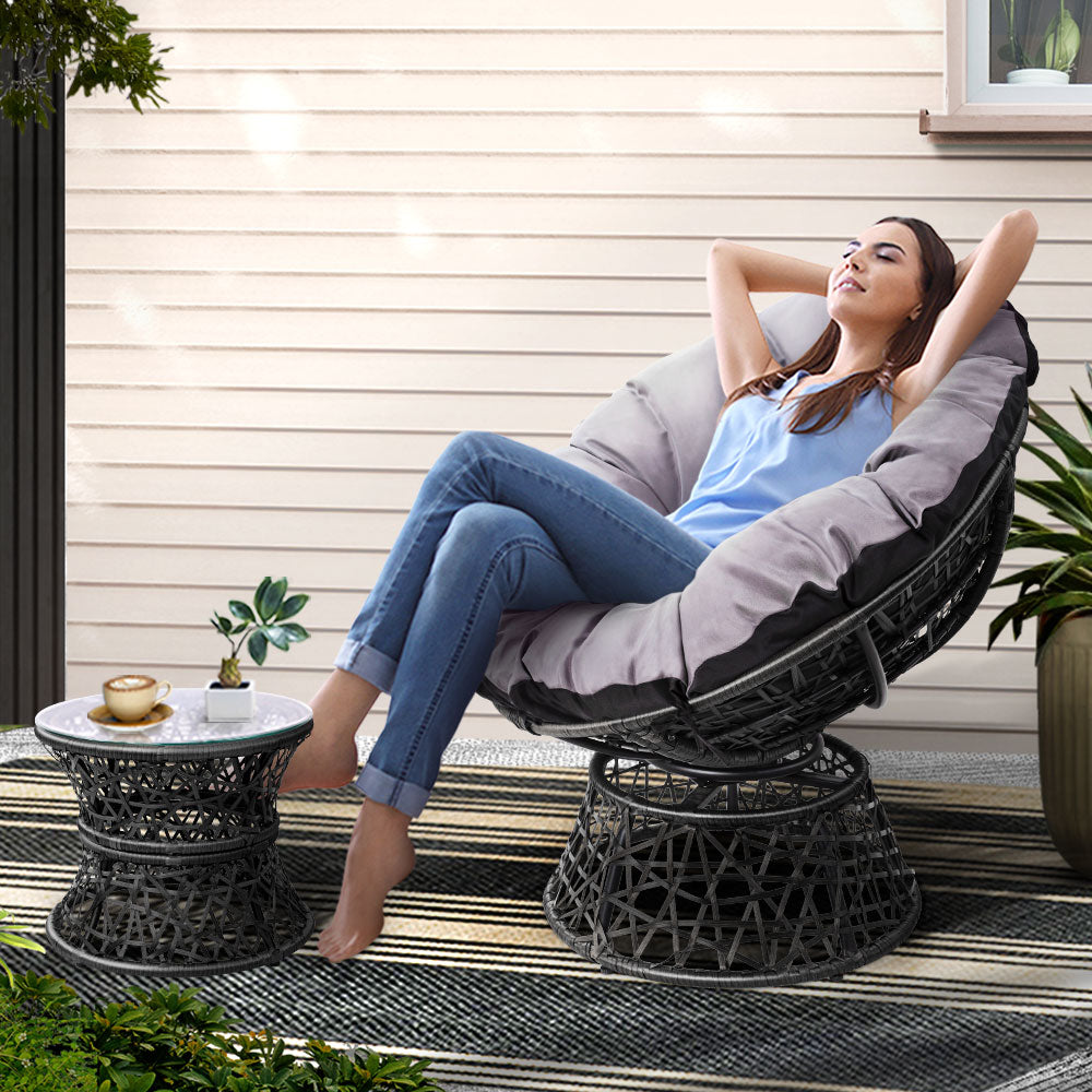 Papasan Outdoor Chair with Side Table - Black - Homecoze