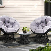 Papasan (Set of 2) Outdoor Chairs with Side Table - Black - Homecoze
