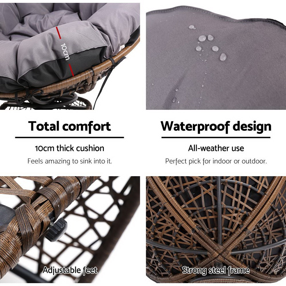 Papasan (Set of 2) Outdoor Chairs with Side Table - Brown - Homecoze