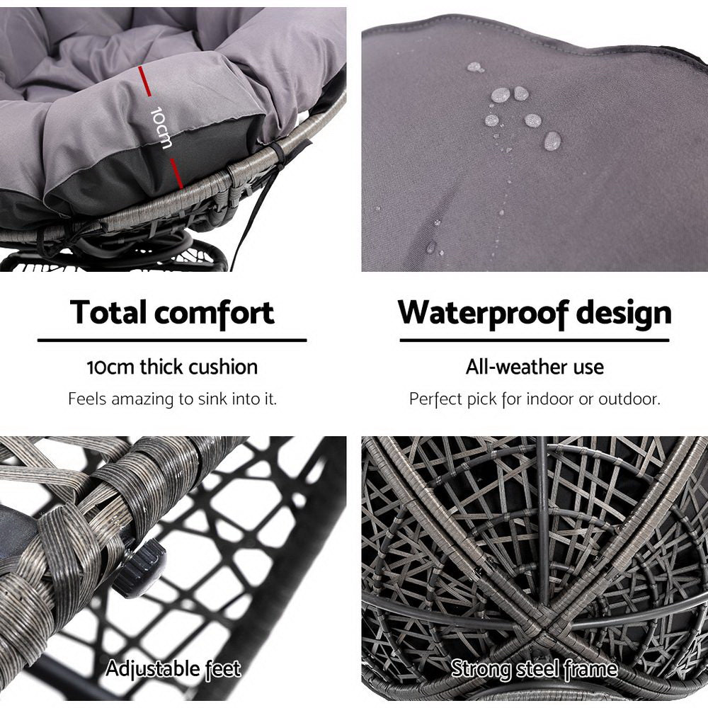 Papasan (Set of 2) Outdoor Chairs with Side Table - Grey