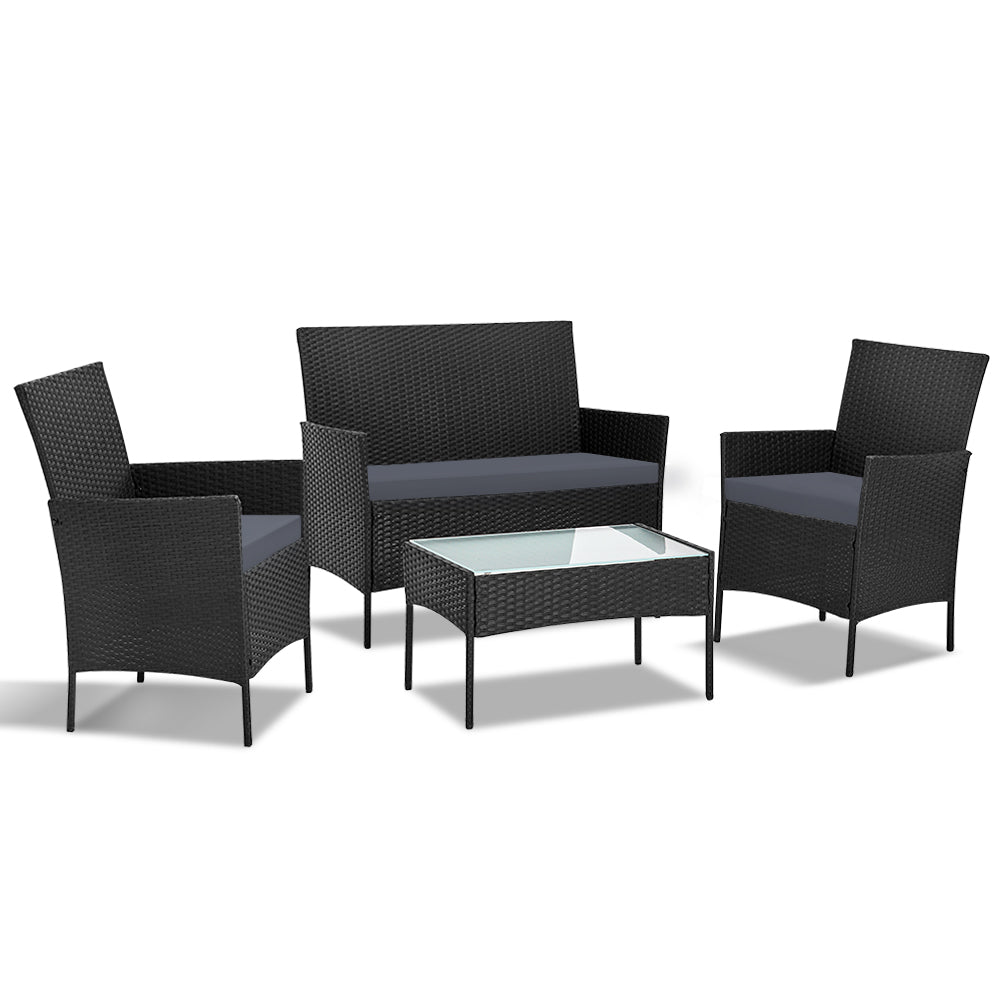 4 Piece Wicker Outdoor Patio Table & Chair Set - Black