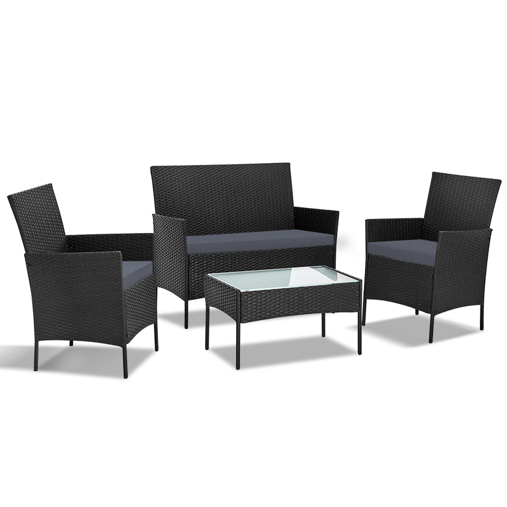 4PC Wicker Outdoor Patio Table & Chair Set - Black - Homecoze
