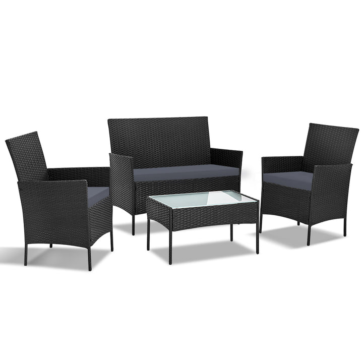 4 Piece Wicker Outdoor Patio Table & Chair Set - Black