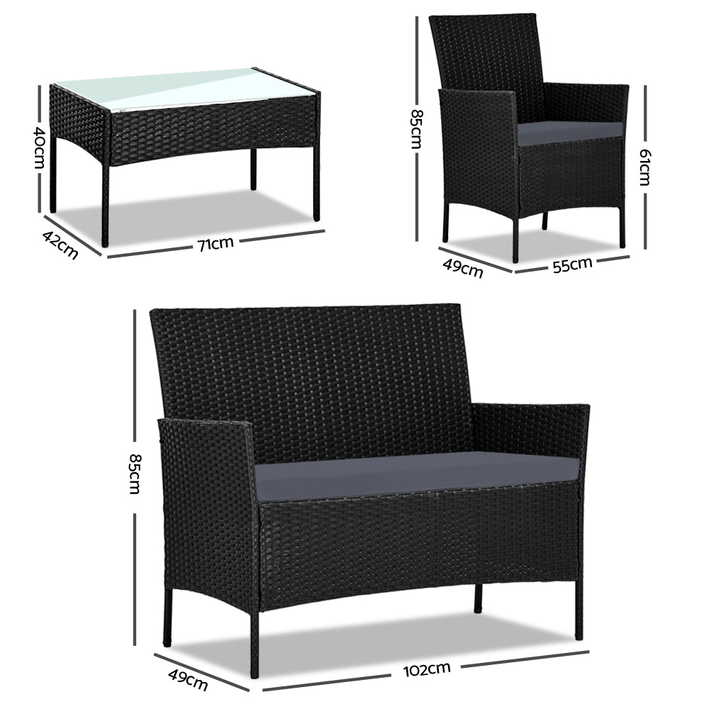 4PC Wicker Outdoor Patio Table & Chair Set - Black - Homecoze