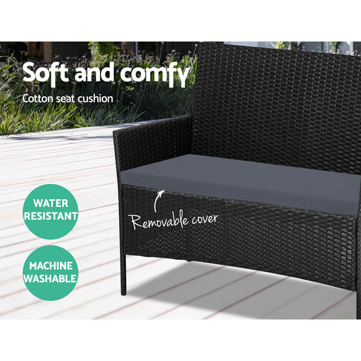 4 Piece Wicker Outdoor Patio Table & Chair Set - Black