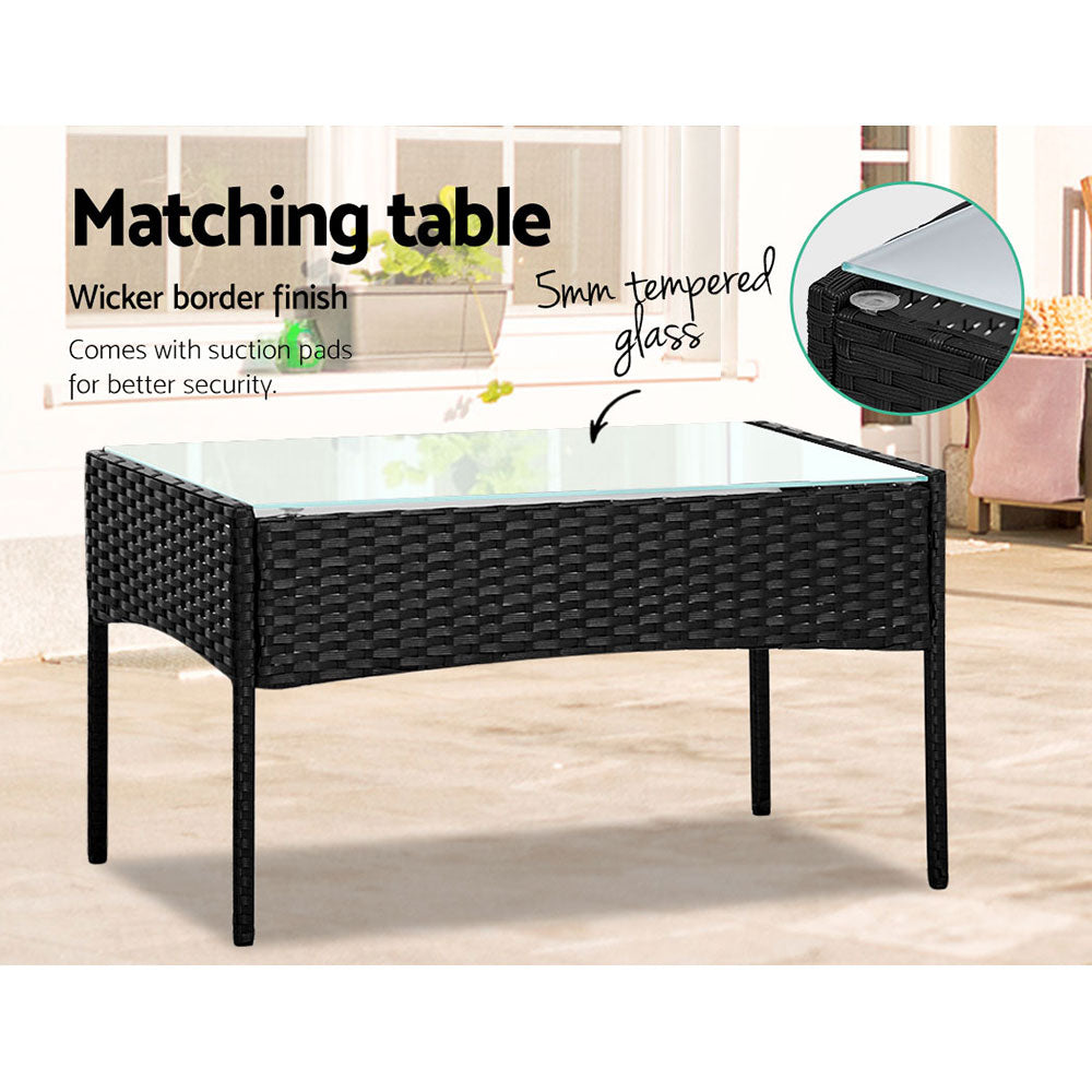 4PC Wicker Outdoor Patio Table & Chair Set - Black - Homecoze
