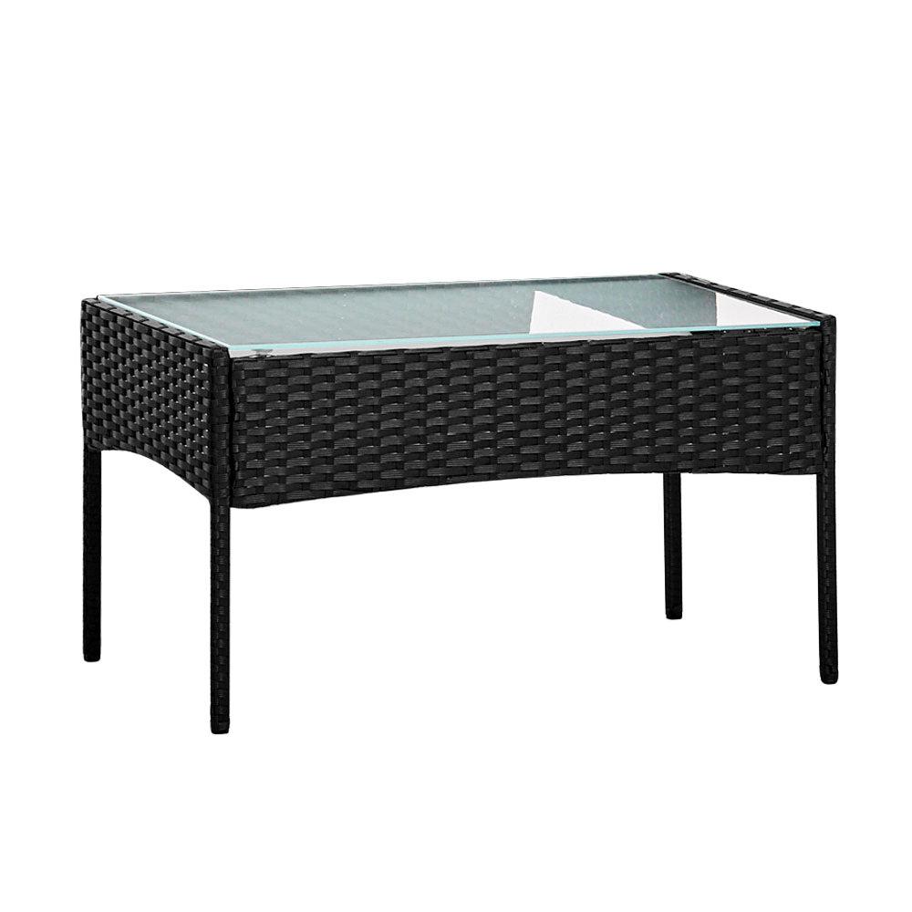 4PC Wicker Outdoor Patio Table & Chair Set with Storage Cover - Black/Grey - Homecoze