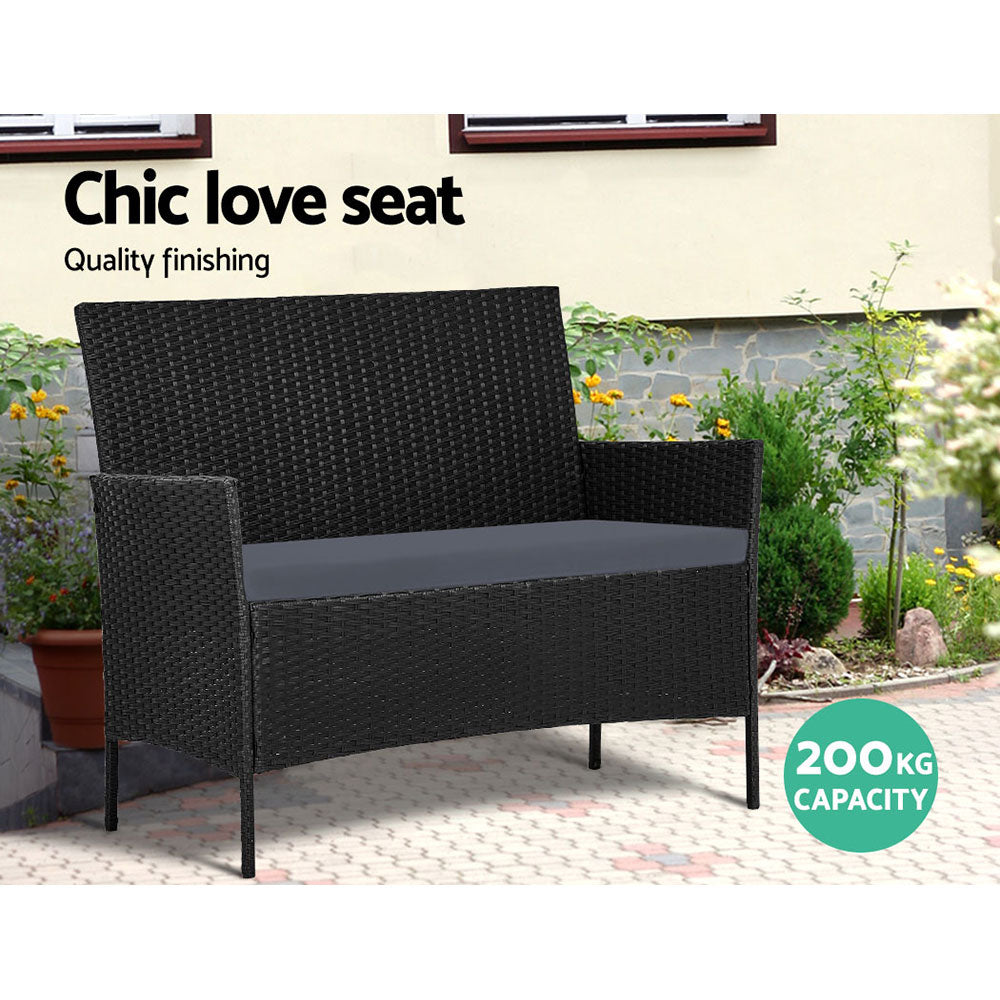 4PC Wicker Outdoor Patio Table & Chair Set with Storage Cover - Black/Grey - Homecoze