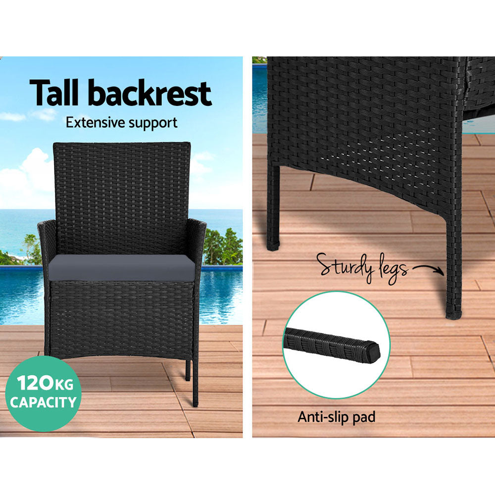 4PC Wicker Outdoor Patio Table & Chair Set with Storage Cover - Black/Grey - Homecoze