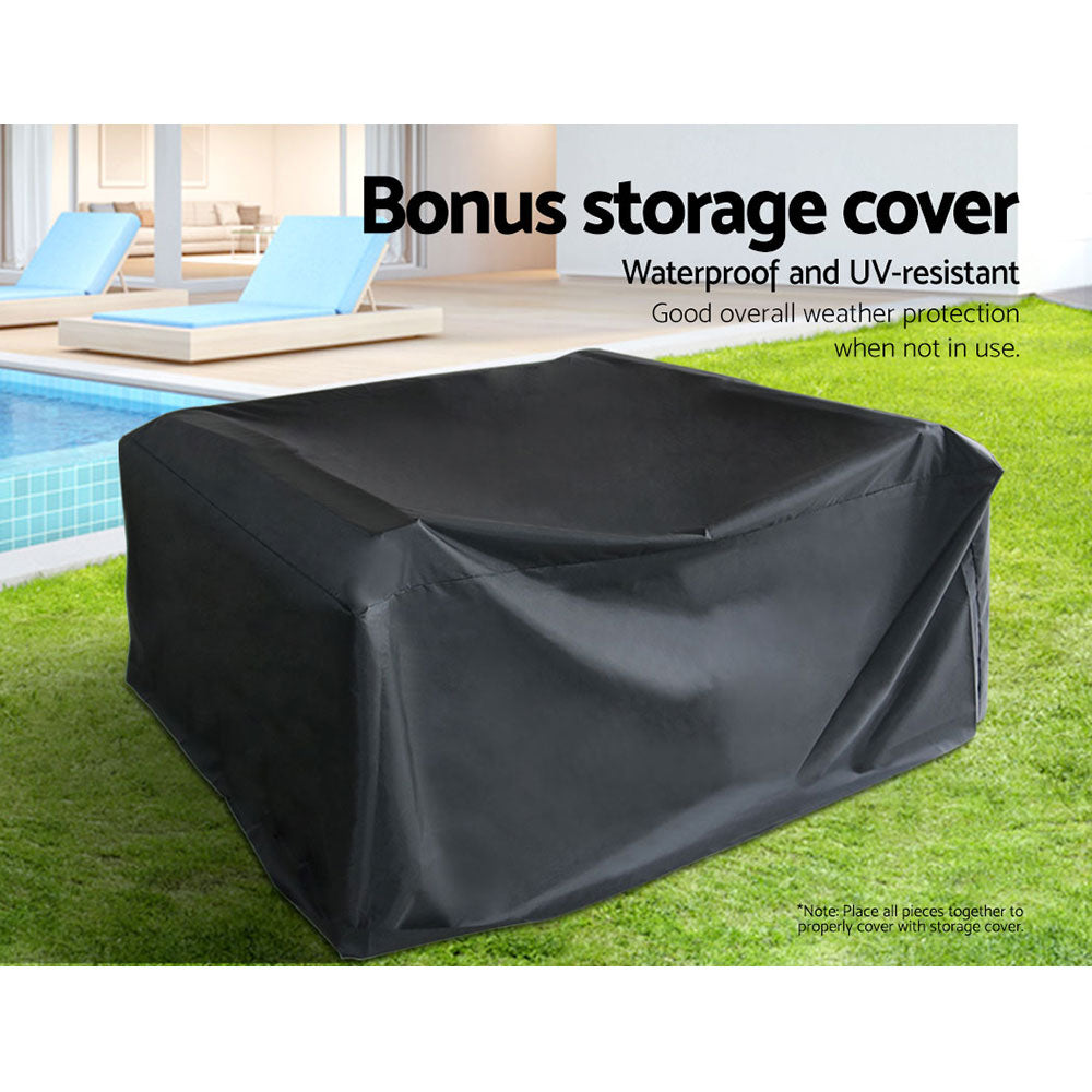 4PC Wicker Outdoor Patio Table & Chair Set with Storage Cover - Black/Grey - Homecoze