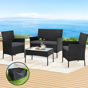 4PC Wicker Outdoor Patio Table & Chair Set with Storage Cover - Black/Grey - Homecoze