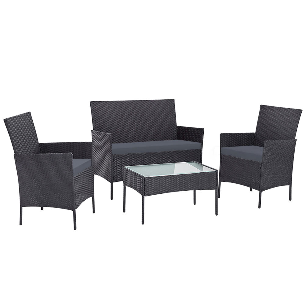 4PC Wicker Outdoor Patio Table & Chair Set - Grey - Homecoze