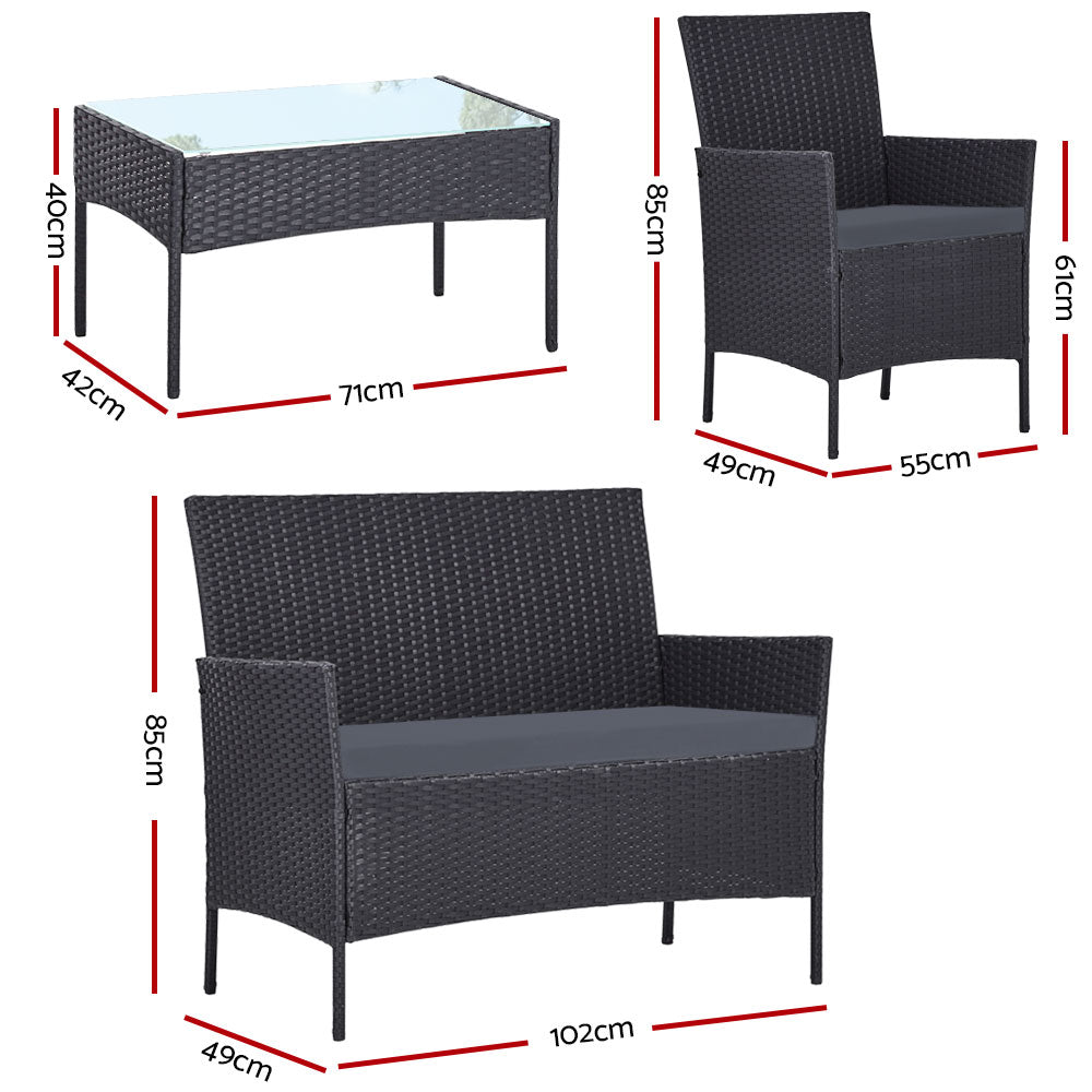 4PC Wicker Outdoor Patio Table & Chair Set - Grey - Homecoze