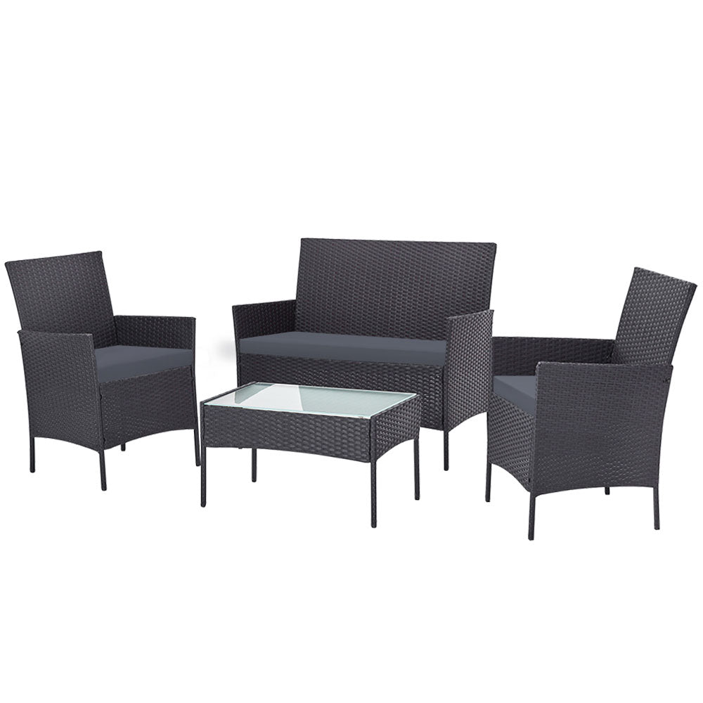 4PC Wicker Outdoor Patio Table & Chair Set with Storage Cover - Grey - Homecoze