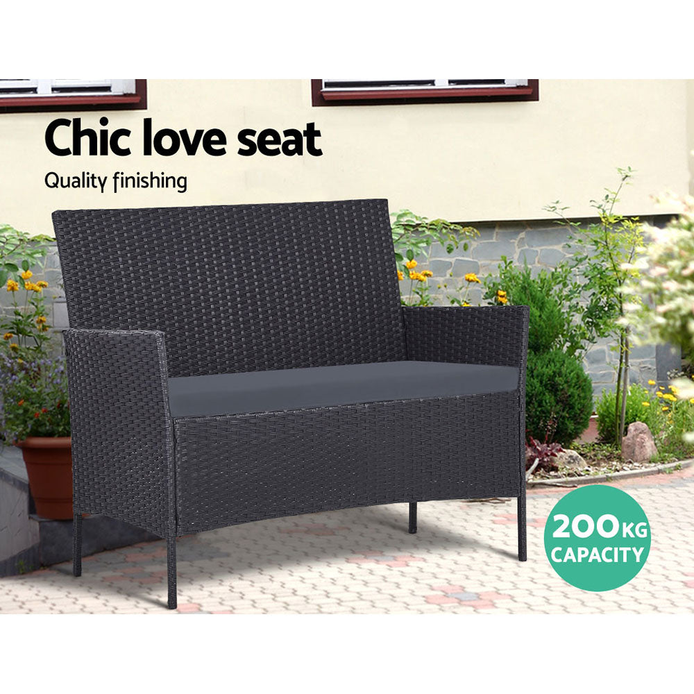 4PC Wicker Outdoor Patio Table & Chair Set with Storage Cover - Grey - Homecoze