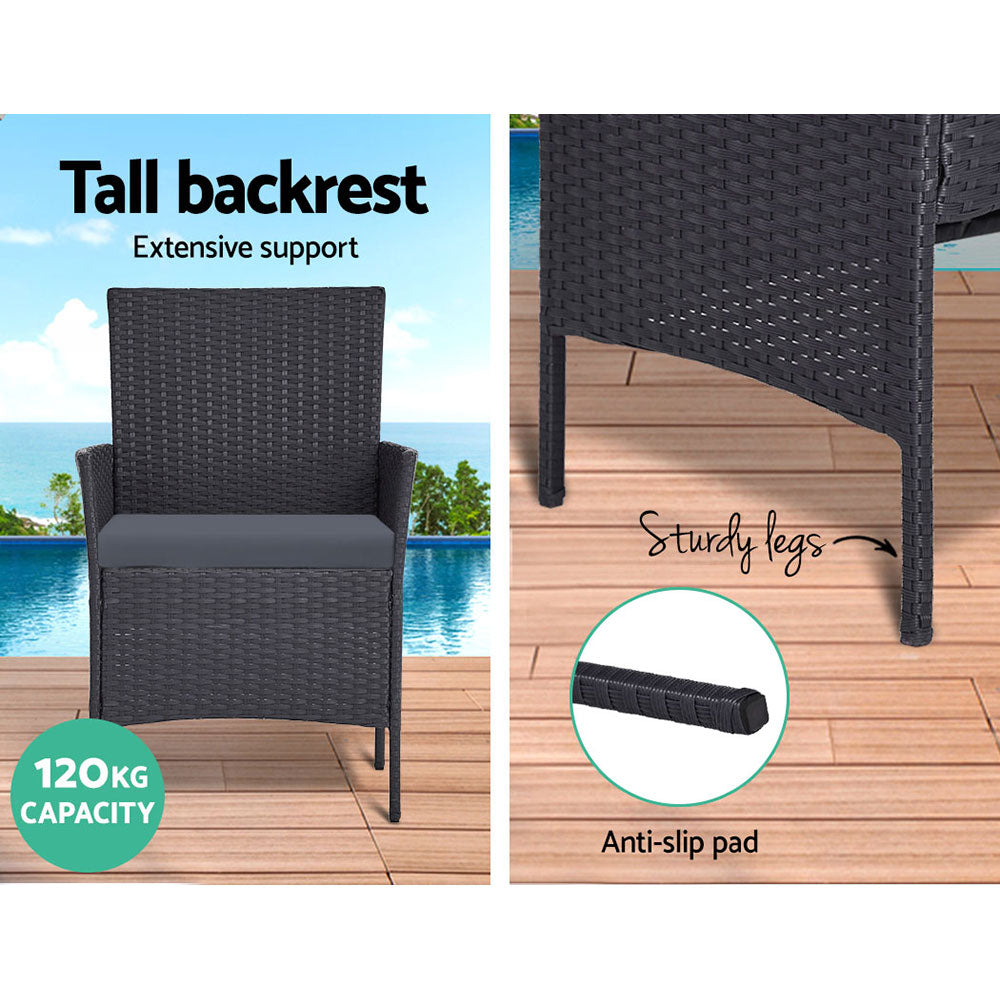 4PC Wicker Outdoor Patio Table & Chair Set with Storage Cover - Grey - Homecoze