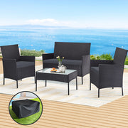 4PC Wicker Outdoor Patio Table & Chair Set with Storage Cover - Grey - Homecoze