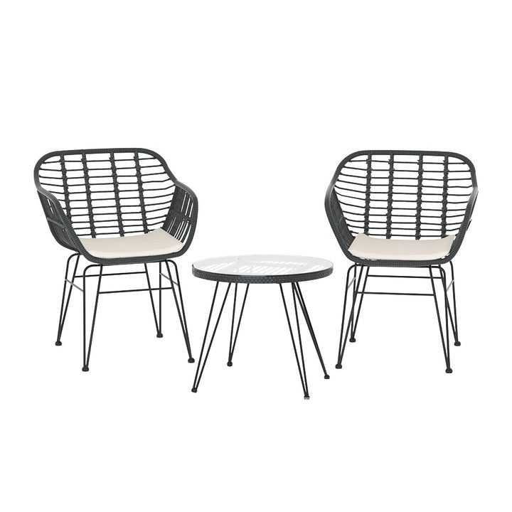 3PC Wicker Outdoor Bistro Table & Chair Set - Charcoal