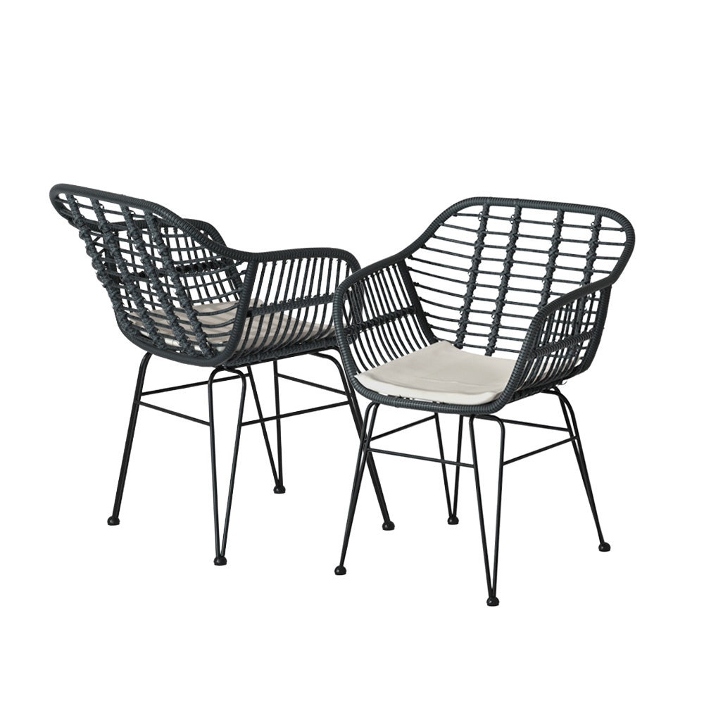 3PC Wicker Outdoor Bistro Table & Chair Set - Charcoal - Homecoze