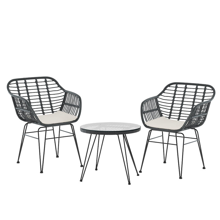 3PC Wicker Outdoor Bistro Table & Chair Set - Charcoal