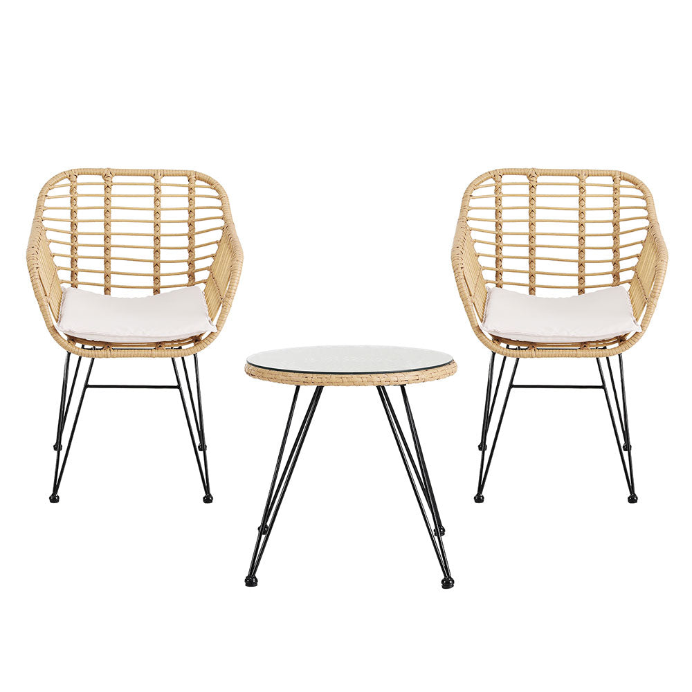 3PC Wicker Outdoor Bistro Table & Chair Set - Natural - Homecoze