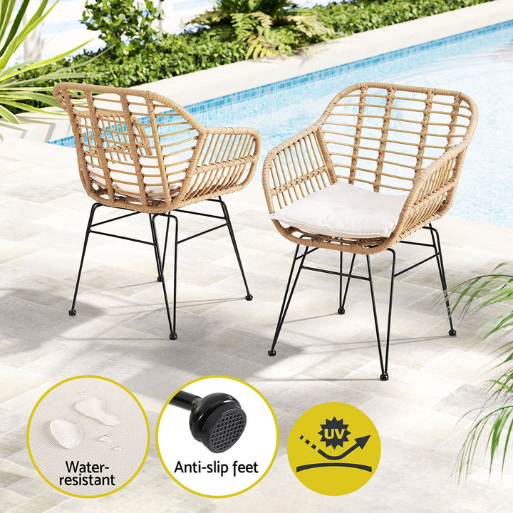 3PC Wicker Outdoor Bistro Table & Chair Set - Natural