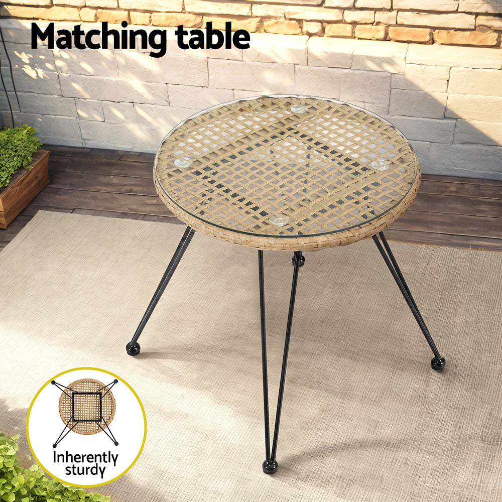 3PC Wicker Outdoor Bistro Table & Chair Set - Natural - Homecoze