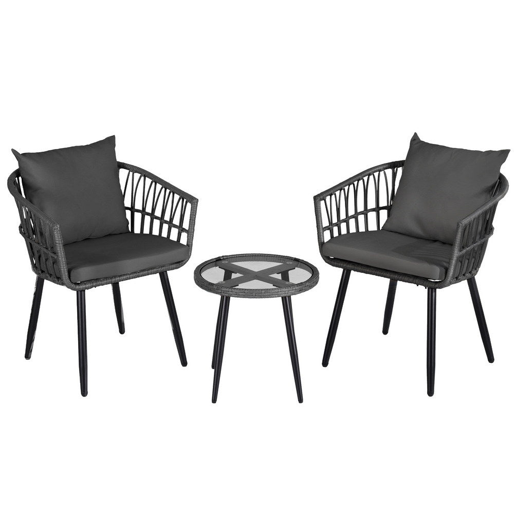 3PC Wicker Outdoor Bistro Set - Grey - Homecoze