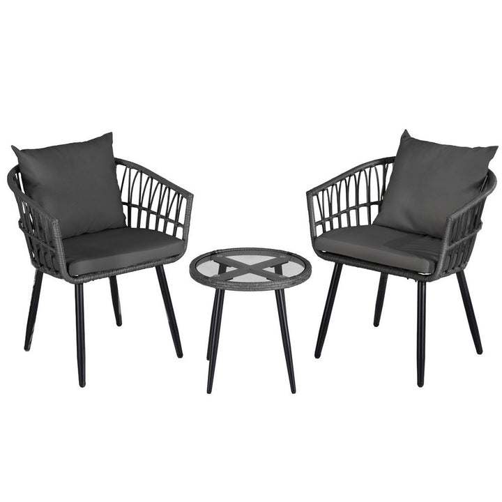 3PC Wicker Outdoor Bistro Set - Grey - Homecoze