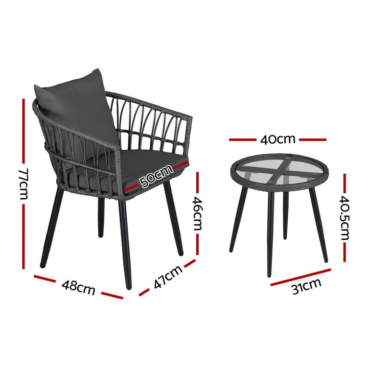 3PC Wicker Outdoor Bistro Set - Grey - Homecoze