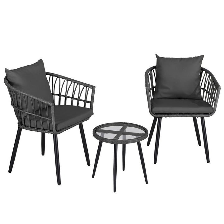 3PC Wicker Outdoor Bistro Set - Grey - Homecoze
