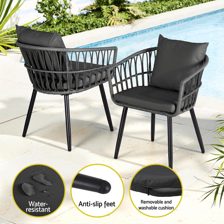 3PC Wicker Outdoor Bistro Set - Grey - Homecoze