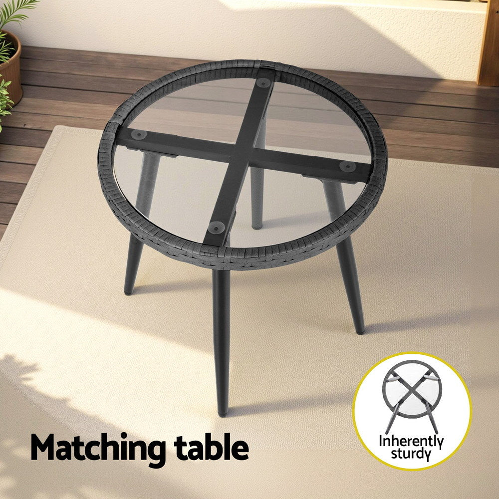 3PC Wicker Outdoor Bistro Set - Grey - Homecoze