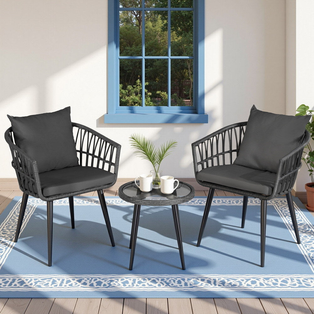 3PC Wicker Outdoor Bistro Set - Grey - Homecoze
