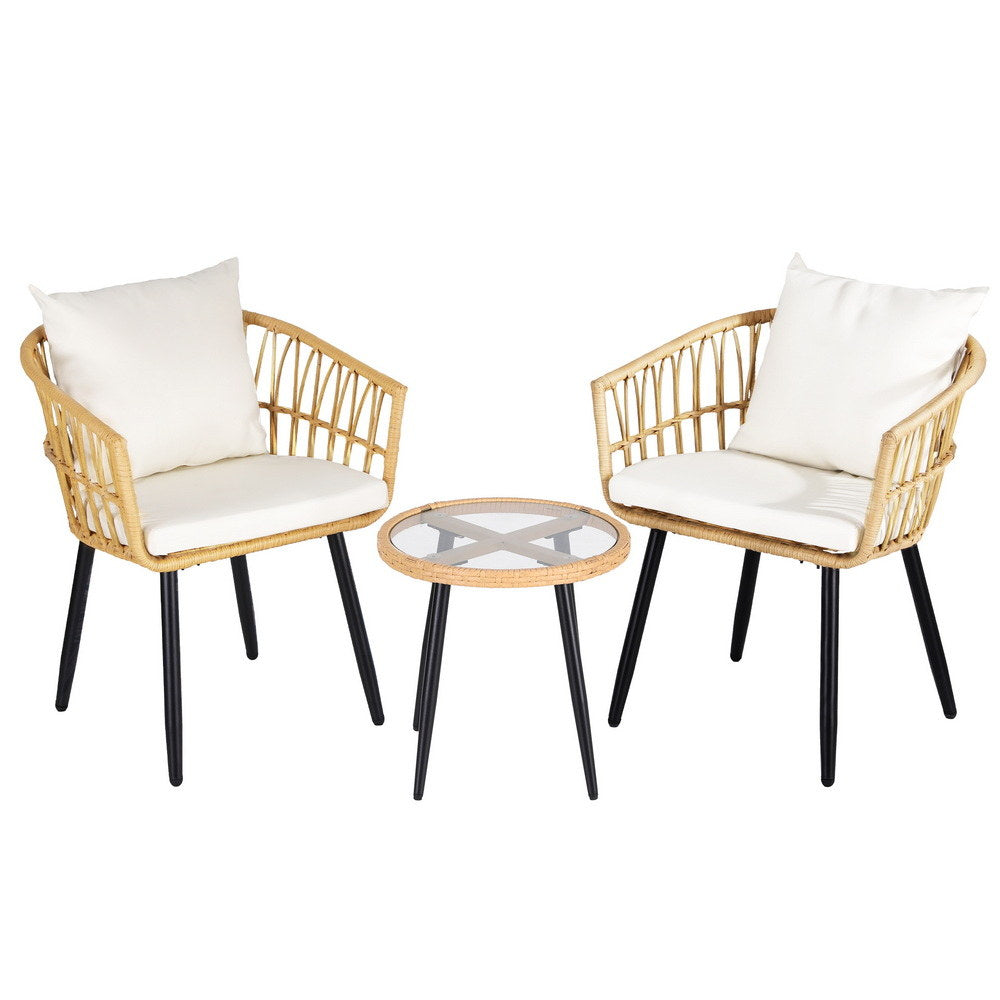 Gardeon 3PC Outdoor Bistro Set Patio Furniture Lounge Setting Table and Chairs Natural - Homecoze